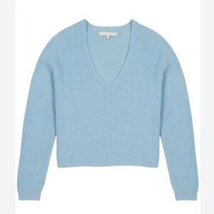 NWT Naked Cashmere Lucia in Island Blue Fisherman Cropped V-Neck Sweater L